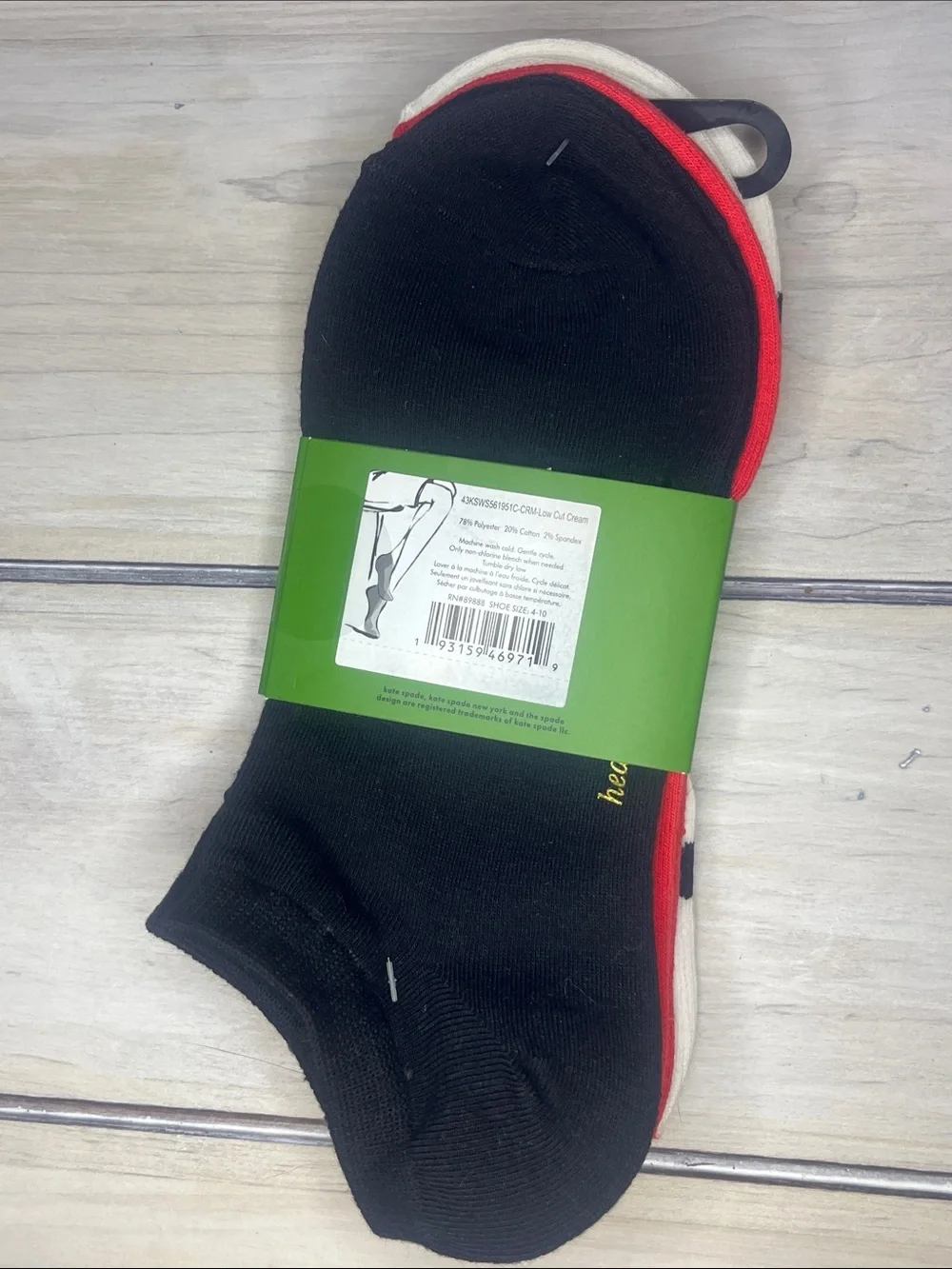 kate spade Cream Polka Dot with Ladybug No-Show Socks, Black, Red